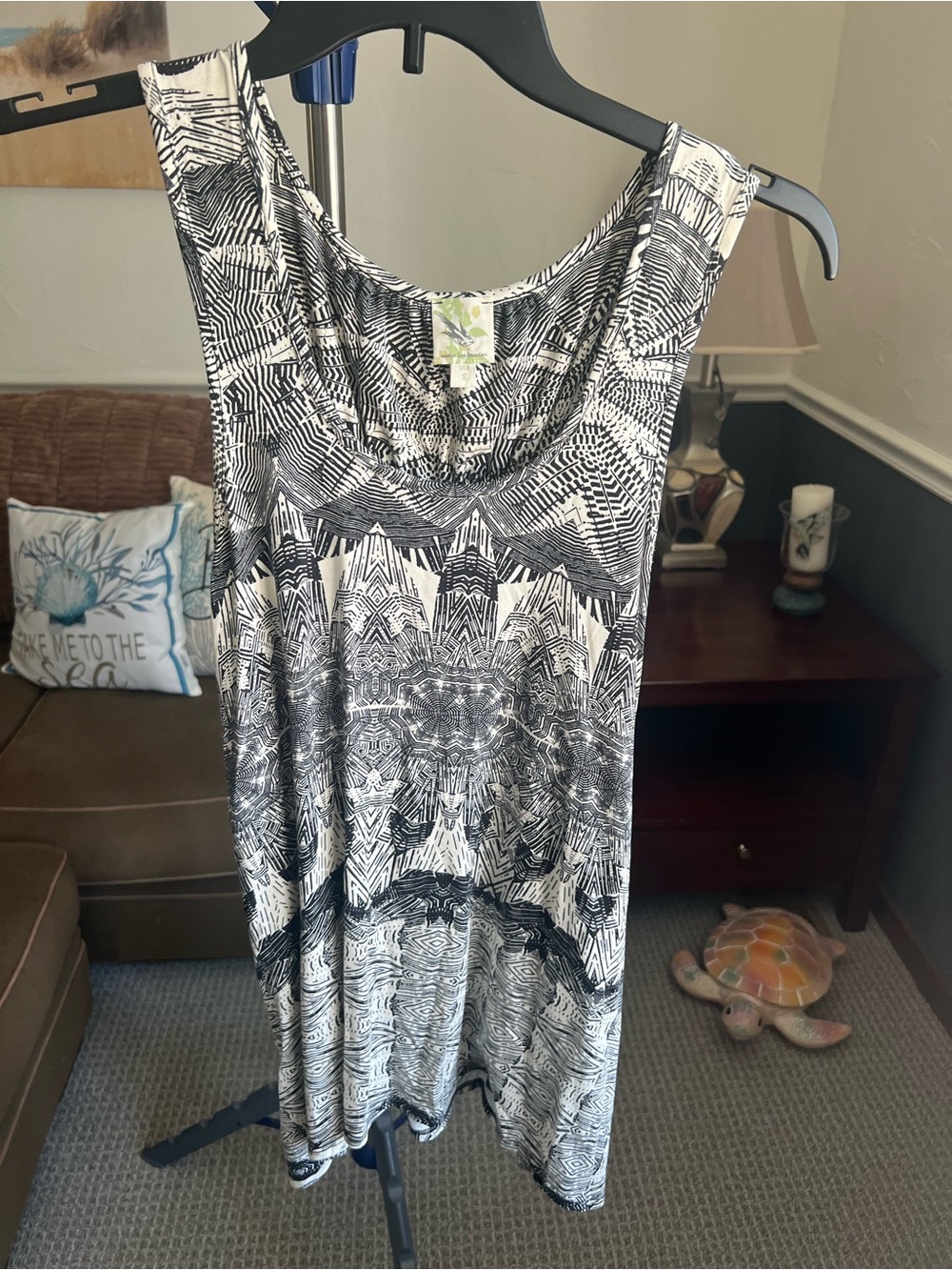 Weston Wear Scoop Neck Pull-On dress One-Piece, Black/White Geo, S # 410